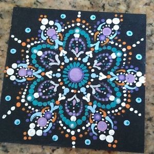 Hand Painted Mandala 4"x4" wood square